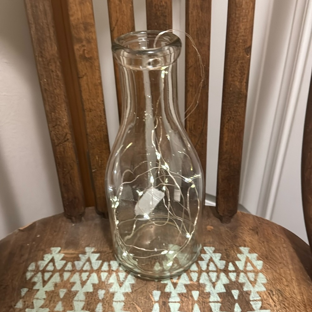 Antique Glass Milk Bottle with Fairy lights